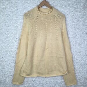 Talbots Vintage Yellow 100% Wool Mock Neck Turtleneck Cable Soft Knit Sweater XL